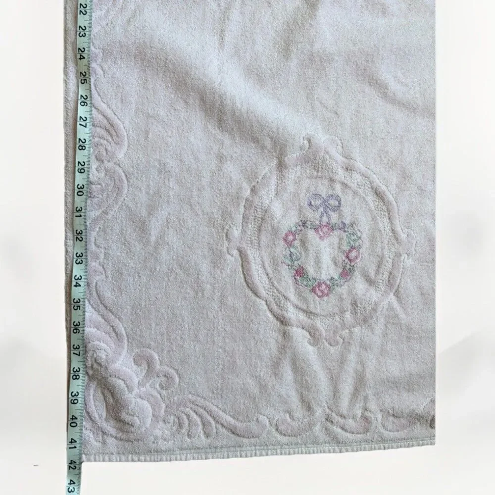 Vintage Embroidered Towel Full Size Pink Flowers Floral Cottage Core